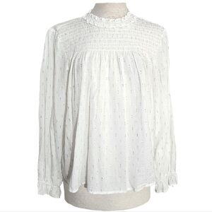 Gap Blouse Cottagecore Smocked Neck And Cuffs Long Sleeve White Size XL